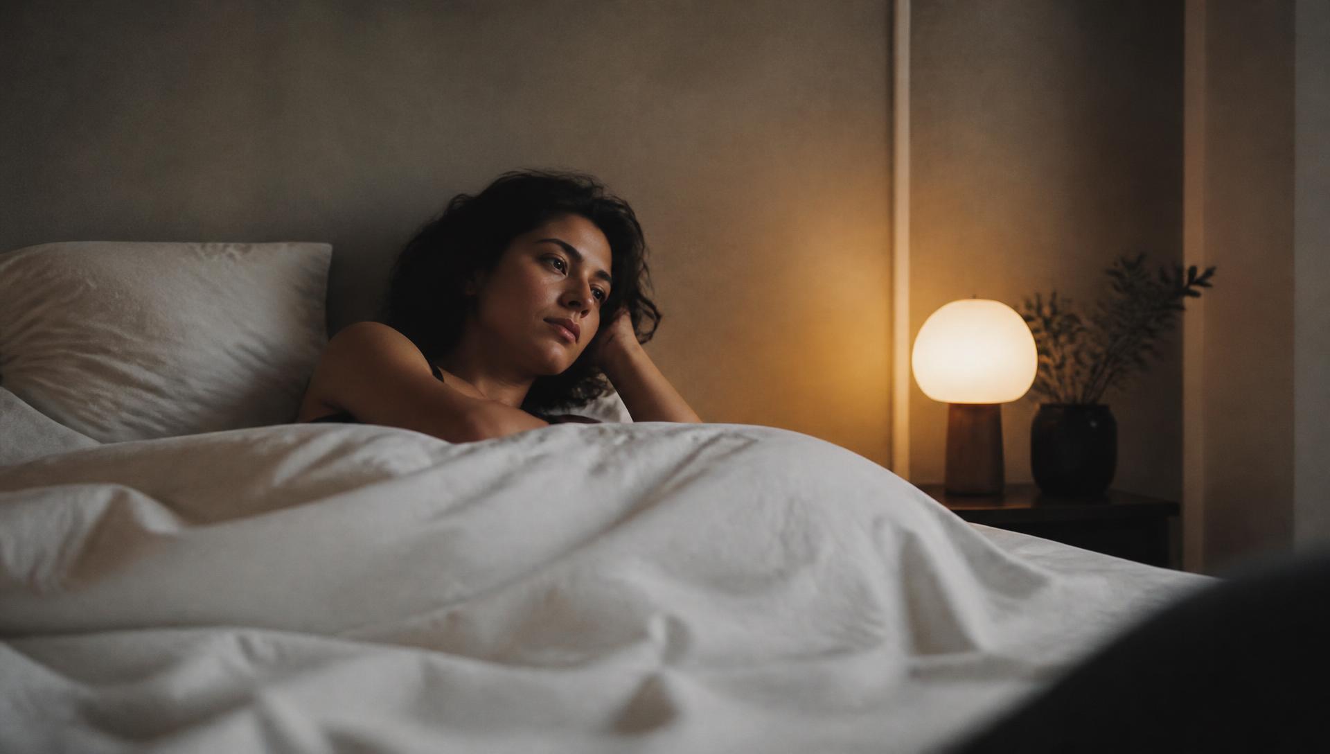 Pessoa a descansar na cama com luz suave